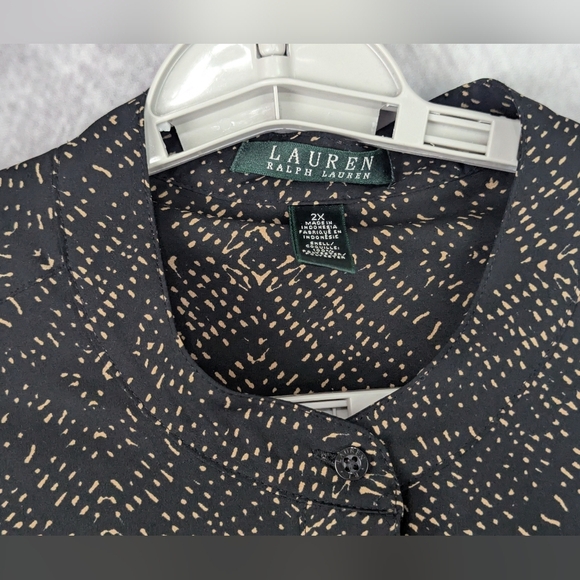 Lauren Ralph Lauren 2x Black And Tan Blouse V-neck No Collar - Picture 4 of 12